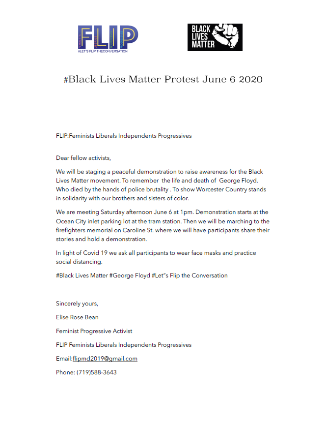 Black Lives Matter Protest Letter